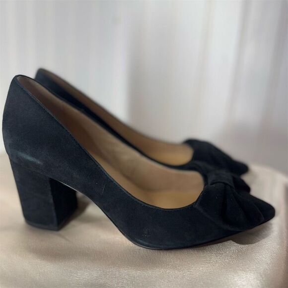 Kate Spade NY Black Suede Block Heel Pumps 7M Bow Detail Classic Dress Shoes - Picture 4 of 7